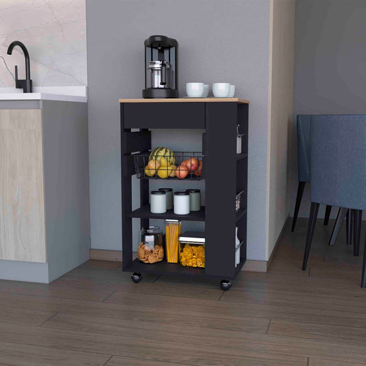 Kitchen Cart Shelton Kitchen Cart with Drawer, Shelves & Wheels - TimberFlare