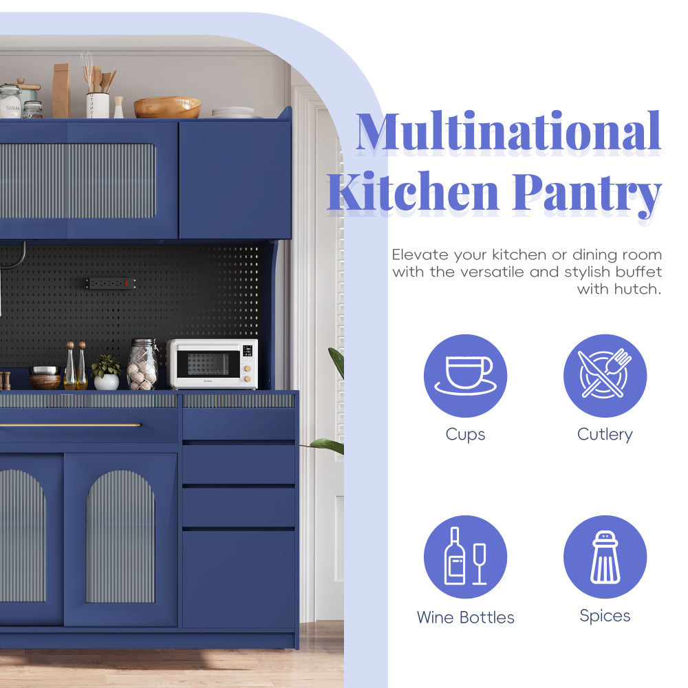 75″ Freestanding Buffet with Hutch, 63-Inch Large Coffee Bar Cabinet