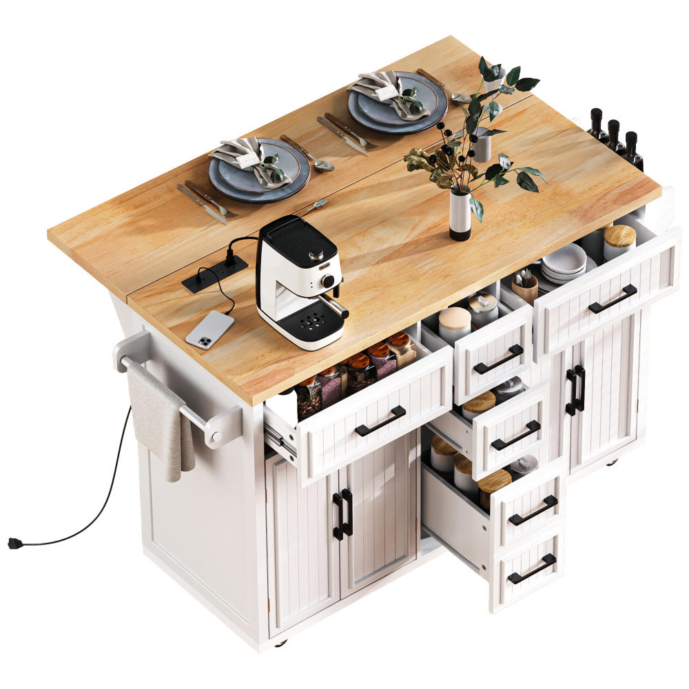 56.5" Rolling Kitchen Island with Charging - TimberFlare