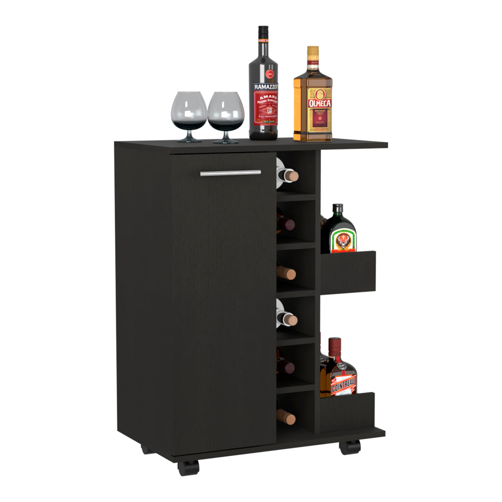Light Gray Oak Bar Cart with Wine Storage & Cabinet - TimberFlare
