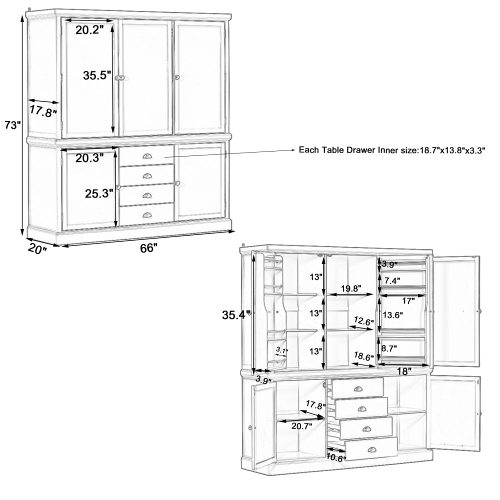Farmhouse Pantry Cabinet, Ample Customizable Storage - TimberFlare