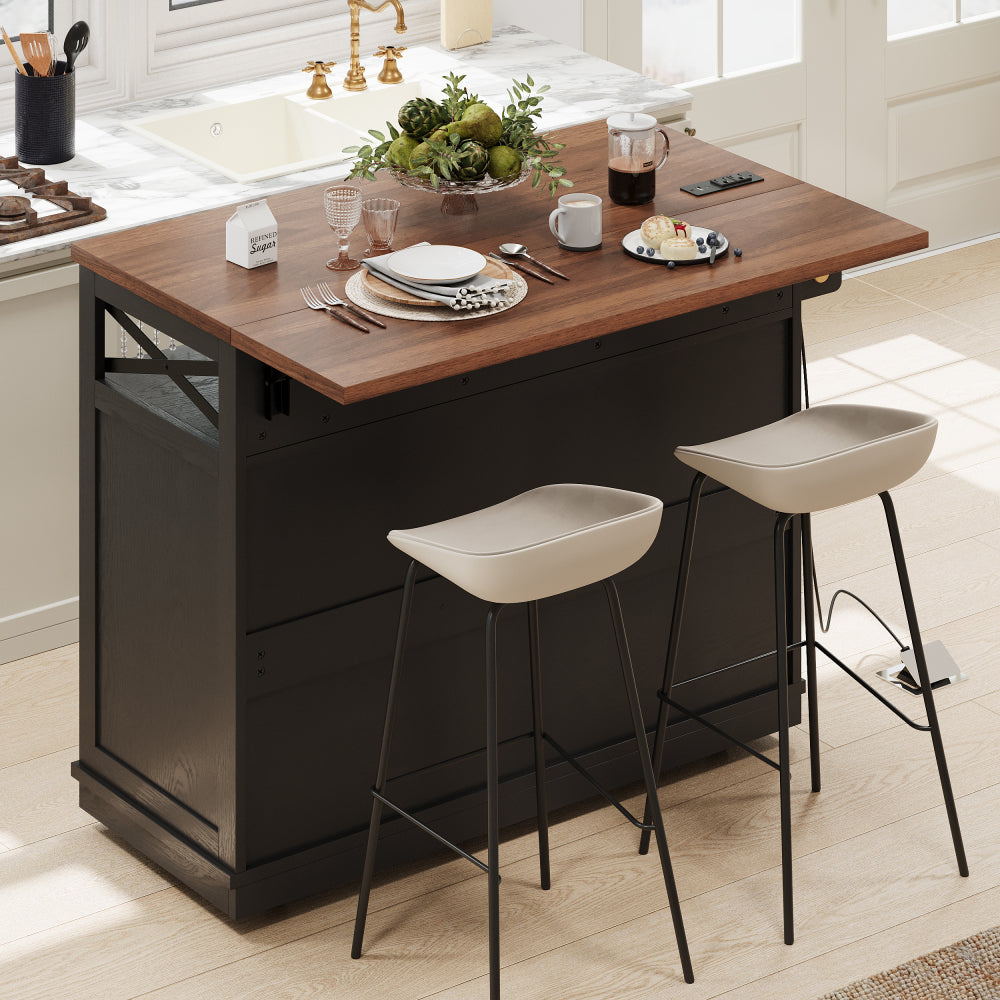 46.5 Rolling Kitchen Island with Drop Leaf & Charging - TimberFlare