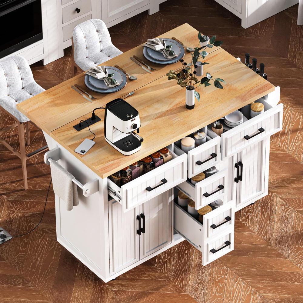 56.5" Rolling Kitchen Island with Charging - TimberFlare