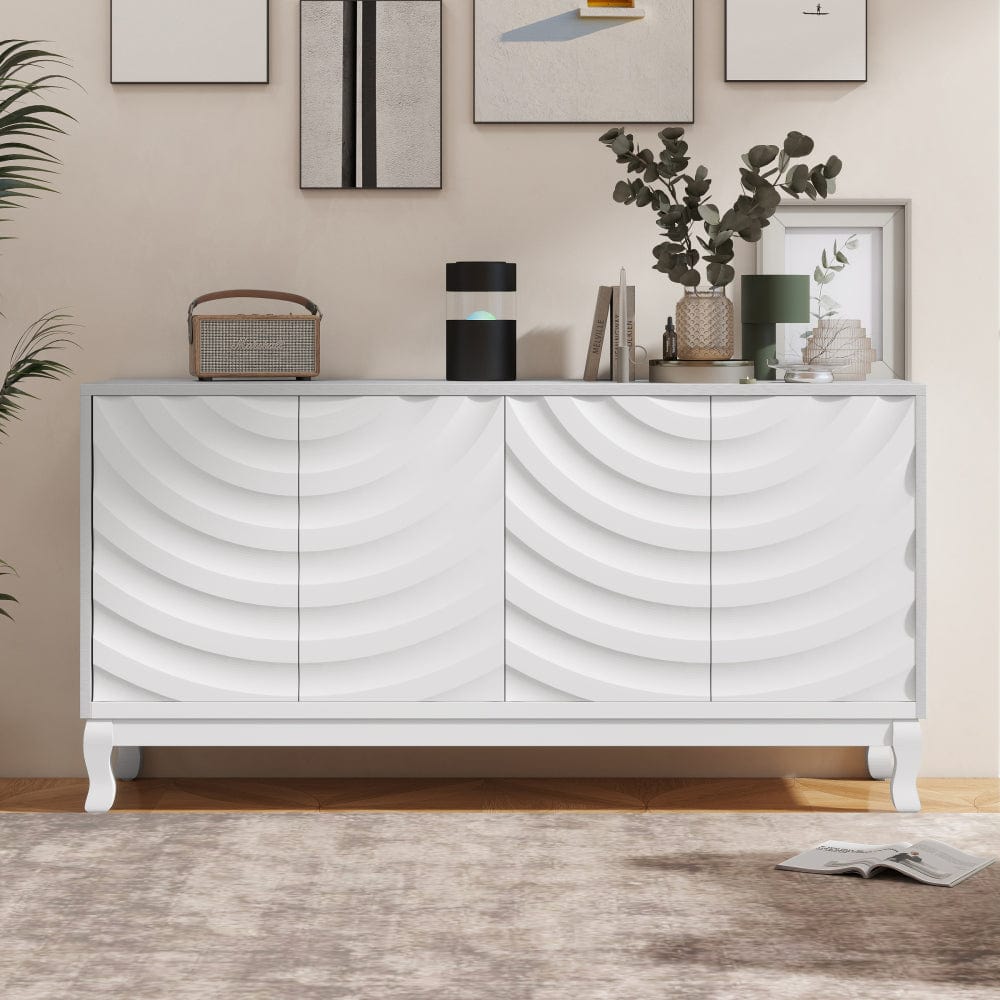 Elegant 4-Door Sideboard with Wavy Arched Doors, Adjustable Storage