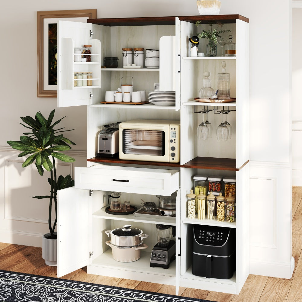 Farmhouse Pantry Hutch with Power Station & RGB Lighting - TimberFlare