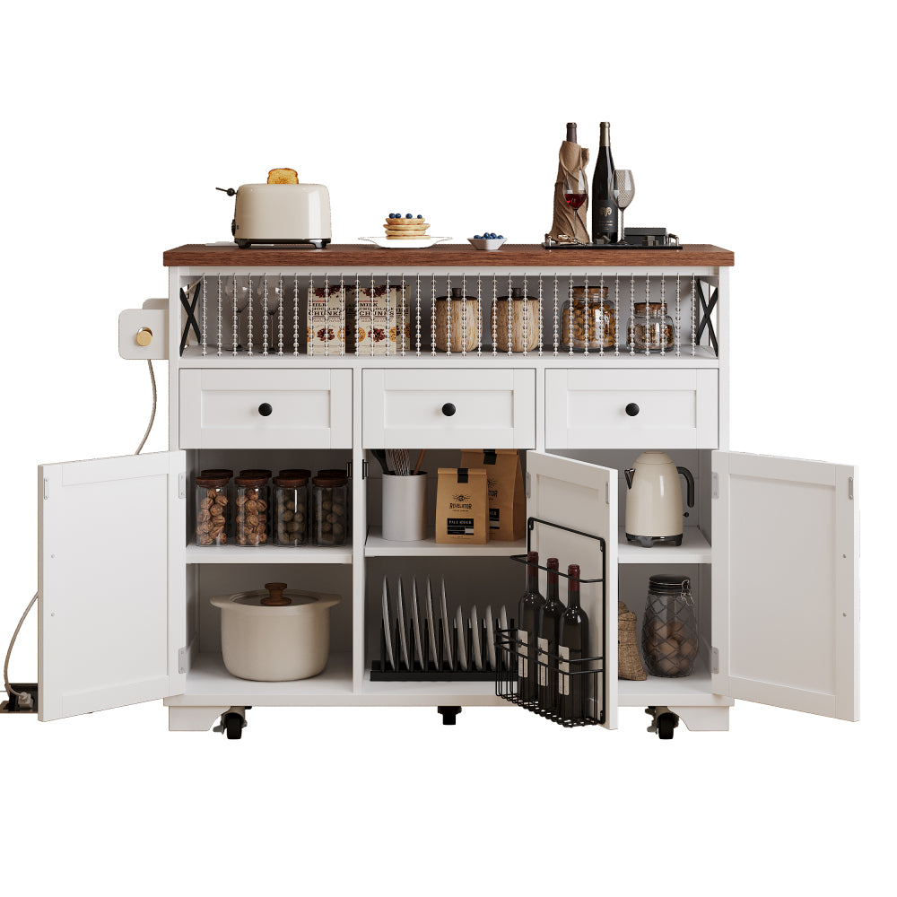 46.5 Rolling Kitchen Island with Drop Leaf & Charging - TimberFlare