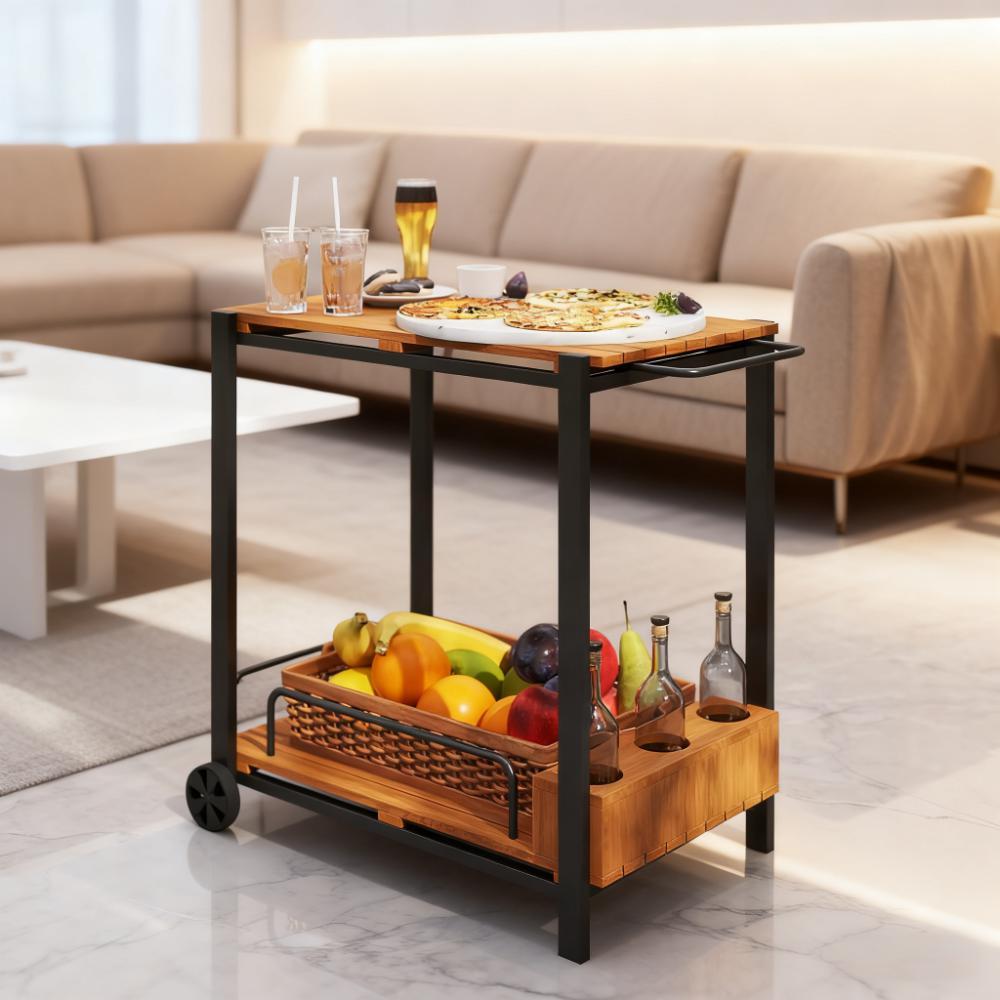 35-Inch Acacia Wood Outdoor Bar Cart