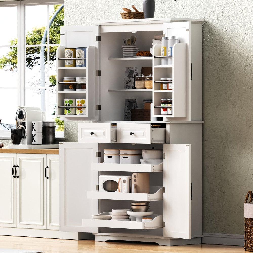 Walnut Pantry Cabinet with Pull-Out Shelves & Door Racks - TimberFlare