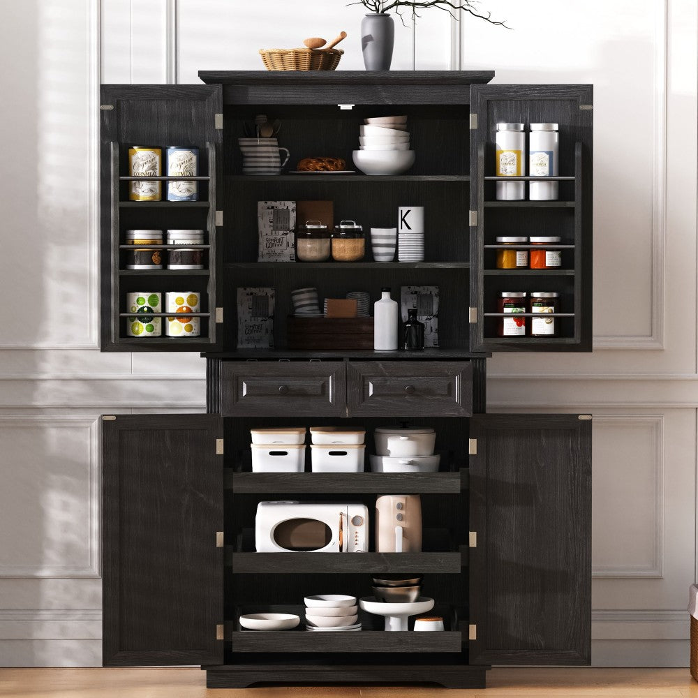 Walnut Pantry Cabinet with Pull-Out Shelves & Door Racks - TimberFlare