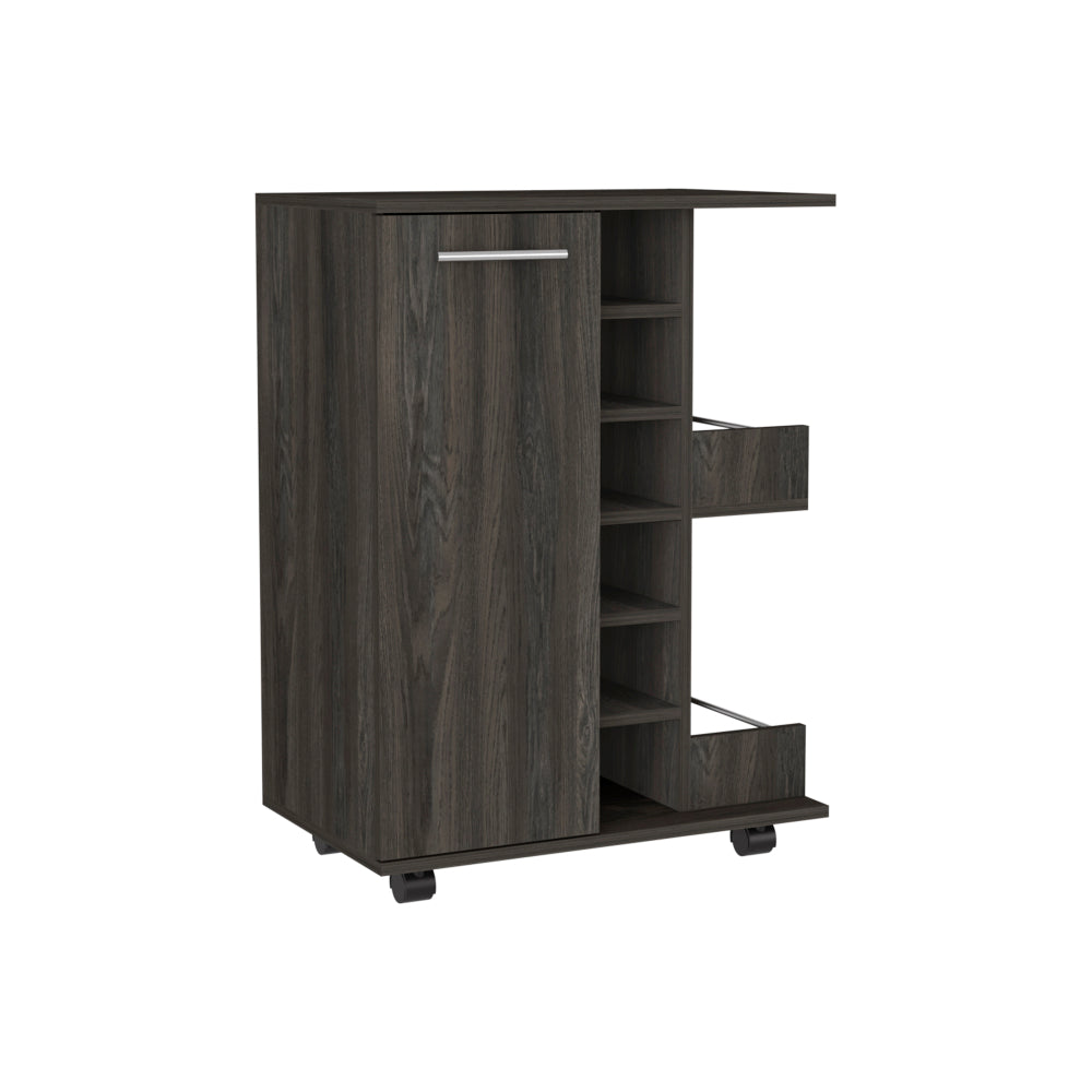 Light Gray Oak Bar Cart with Wine Storage & Cabinet - TimberFlare