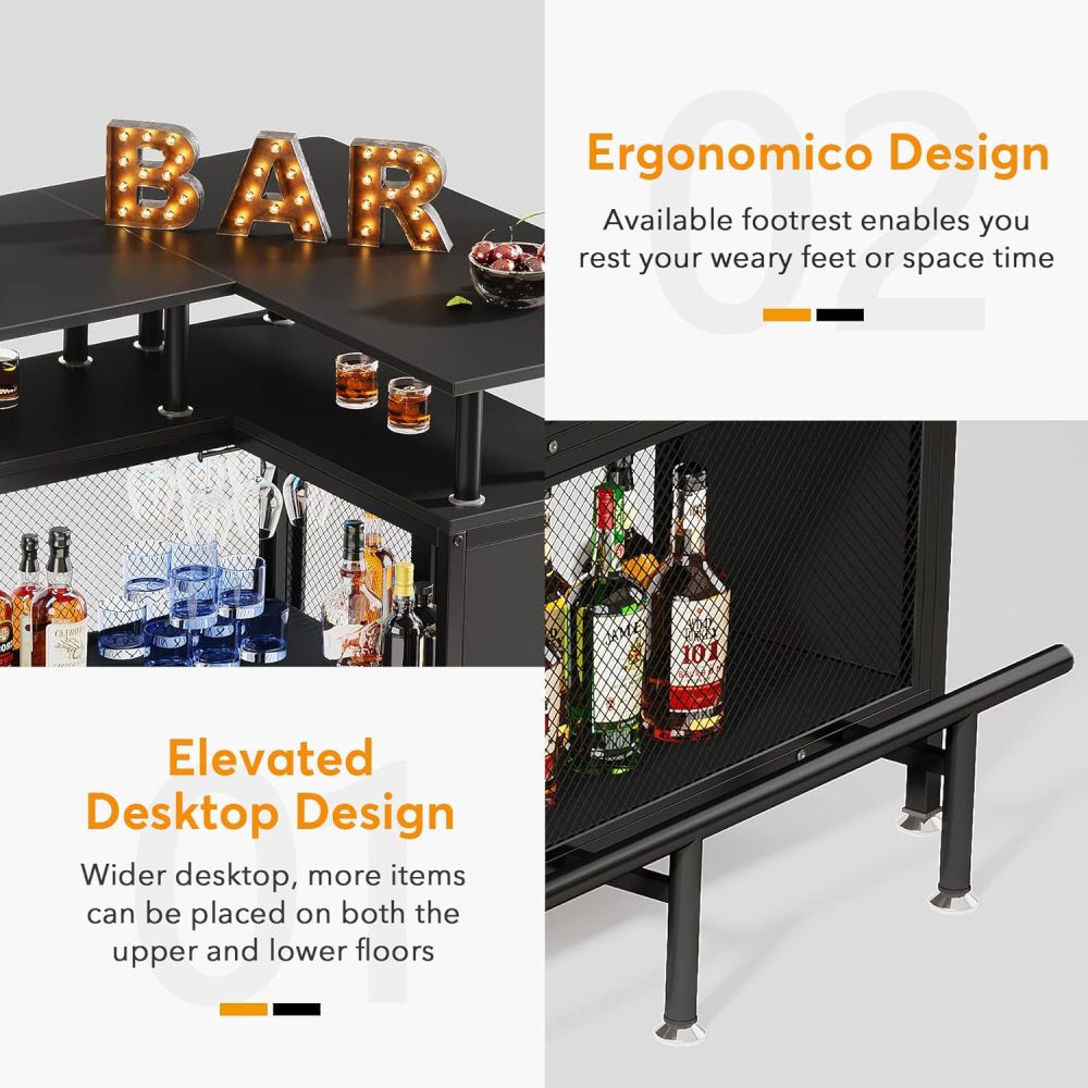 48-Inch Industrial L-Shaped Corner Bar Table - TimberFlare