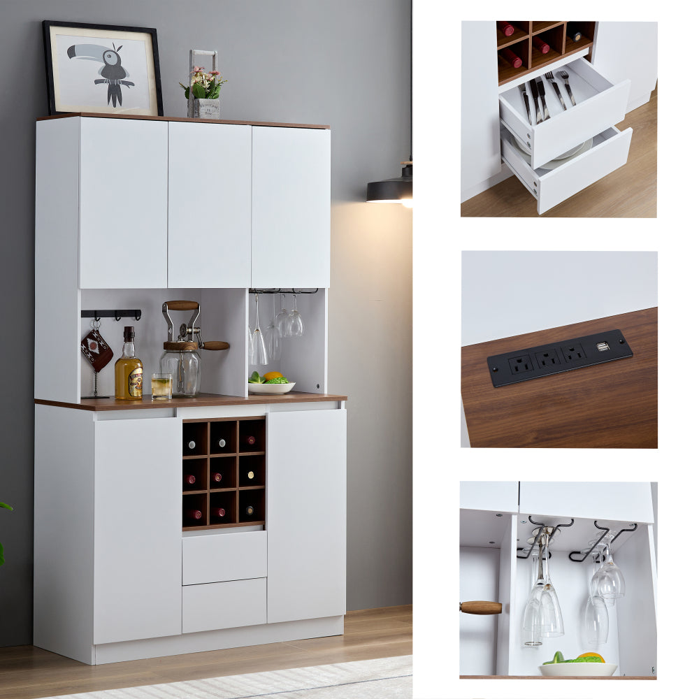 Two-Tone Coffee & Liquor Cabinet Hutch with Power Station - TimberFlare