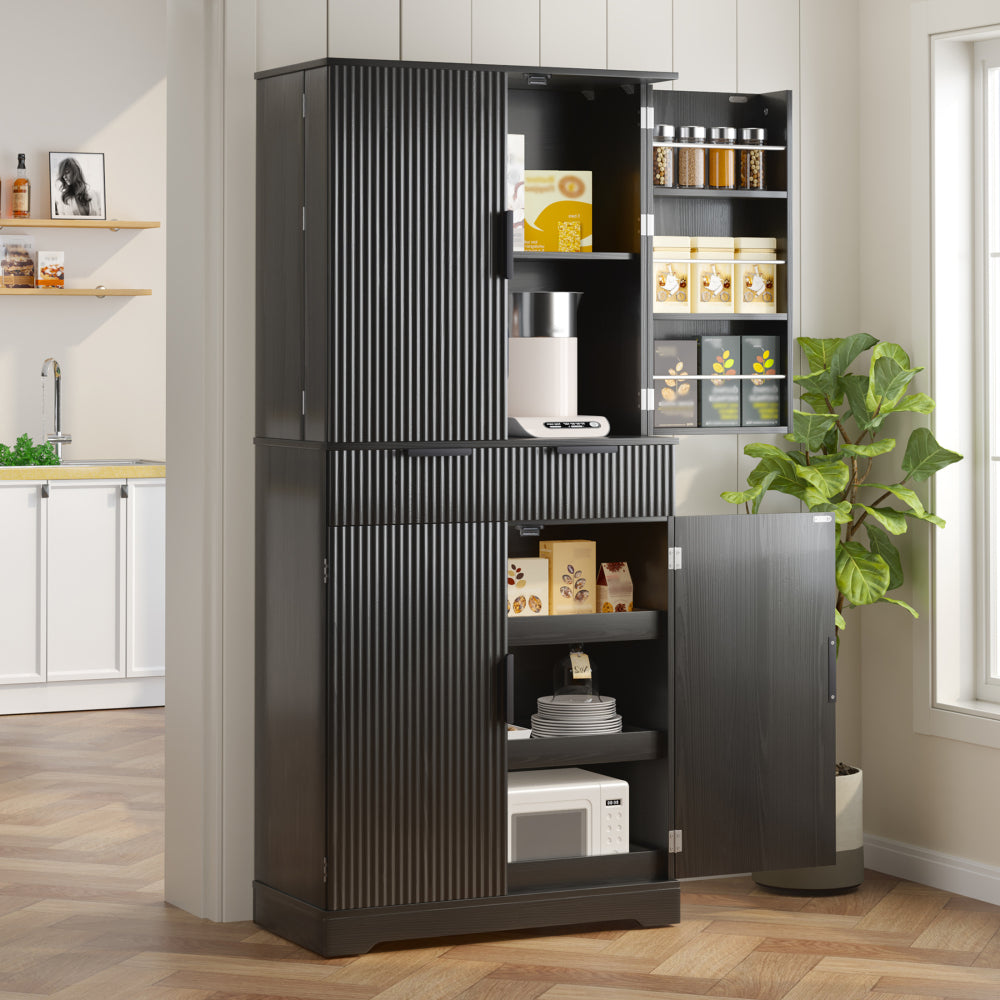 Fluted Pantry with Pull-Out Shelves - TimberFlare