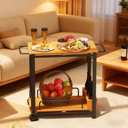 35-Inch Acacia Wood Outdoor Bar Cart - TimberFlare
