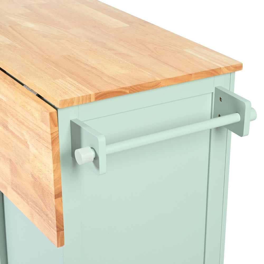 53.1″ Rolling Kitchen Island with Rubberwood Drop-Leaf Countertop - TimberFlare