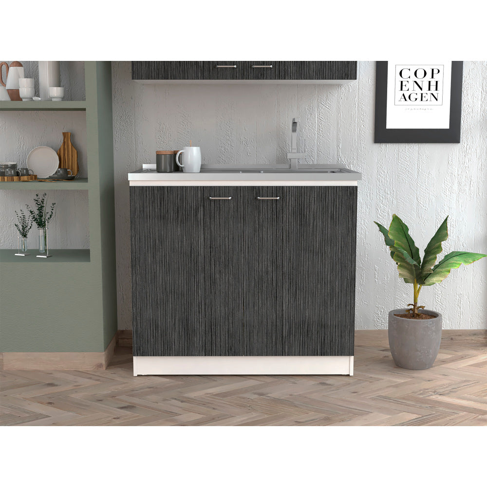 Bar Cabinet with Integrated Sink & Stainless Steel Top, Black - TimberFlare