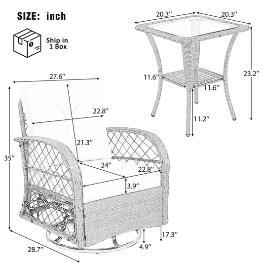 3-Piece Patio Set with Swivel Rocking Chairs - TimberFlare