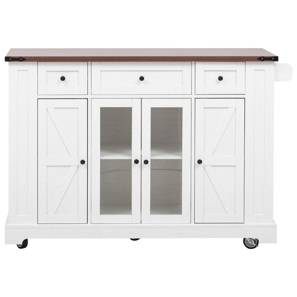 Mobile Kitchen Island with Drop Leaf, Power Outlet & Ample Storage – 53"W x 29.5"D x 36"H