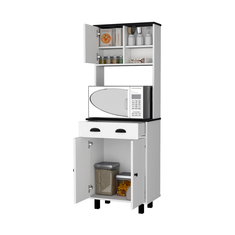 Two-Tone Kitchen Hutch with Microwave Shelf and Drawer - TimberFlare