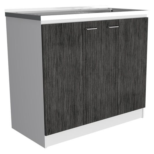 Bar Cabinet with Integrated Sink & Stainless Steel Top, Black - TimberFlare