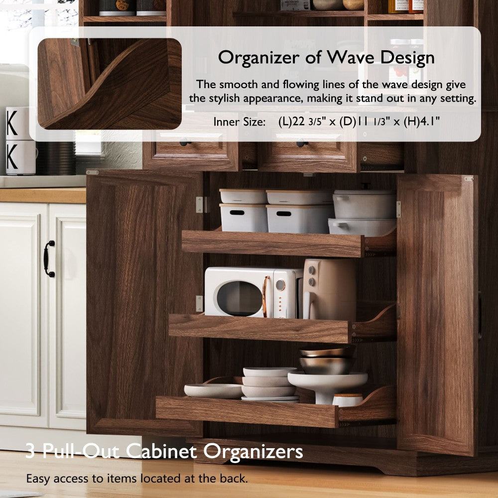 Walnut Pantry Cabinet with Pull-Out Shelves & Door Racks - TimberFlare