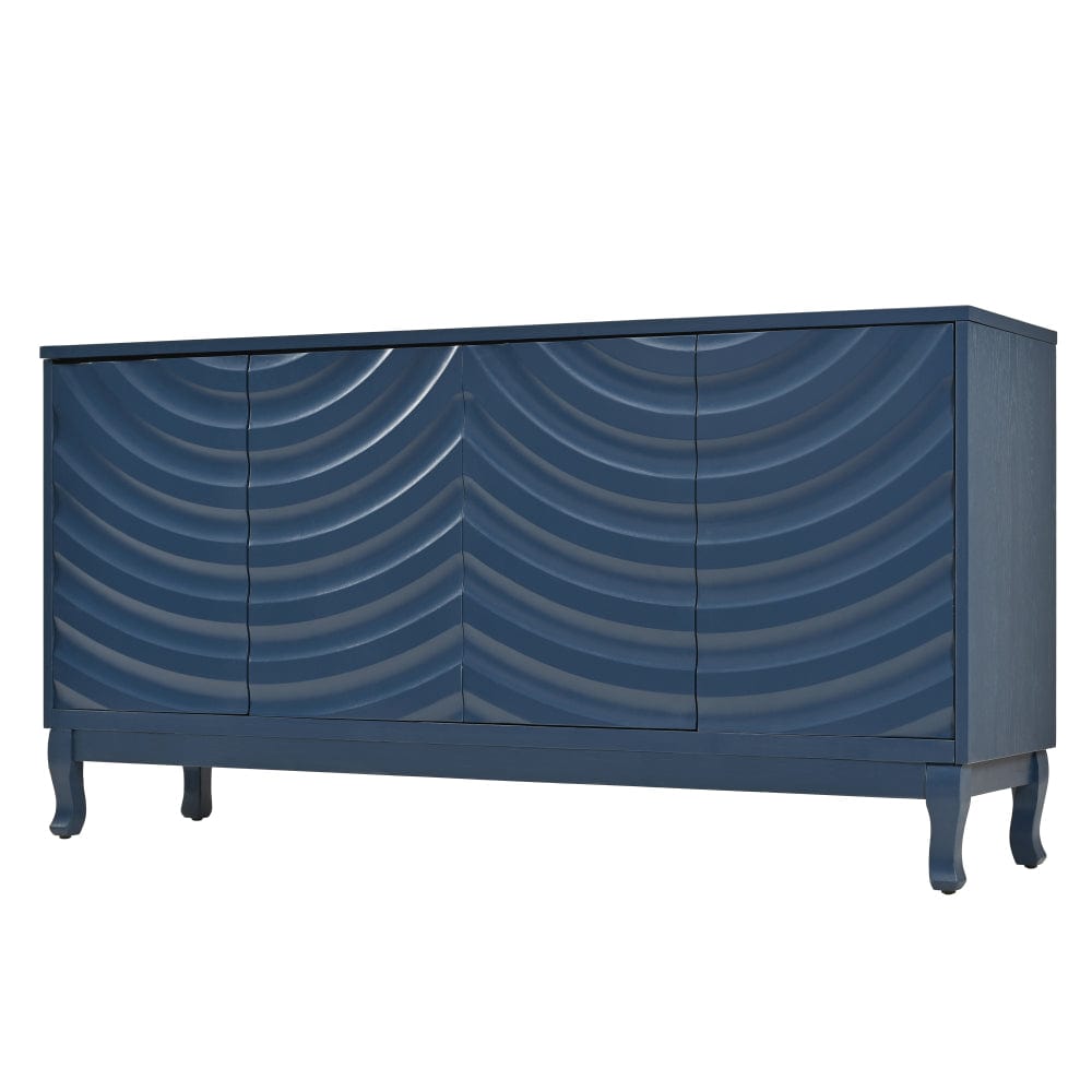 Elegant 4-Door Sideboard with Wavy Arched Doors, Adjustable Storage