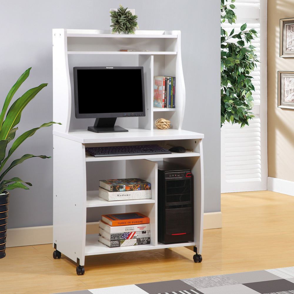Small Coffee Bar Cabinet with Hutch & Rolling Cart Design, White - TimberFlare