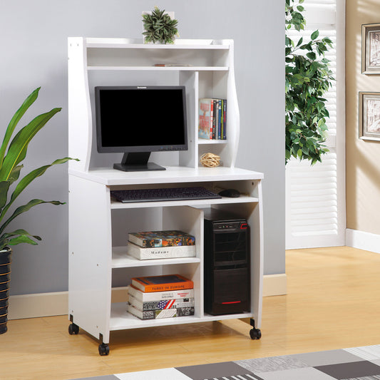 Small Coffee Bar Cabinet with Hutch & Rolling Cart Design, White - TimberFlare