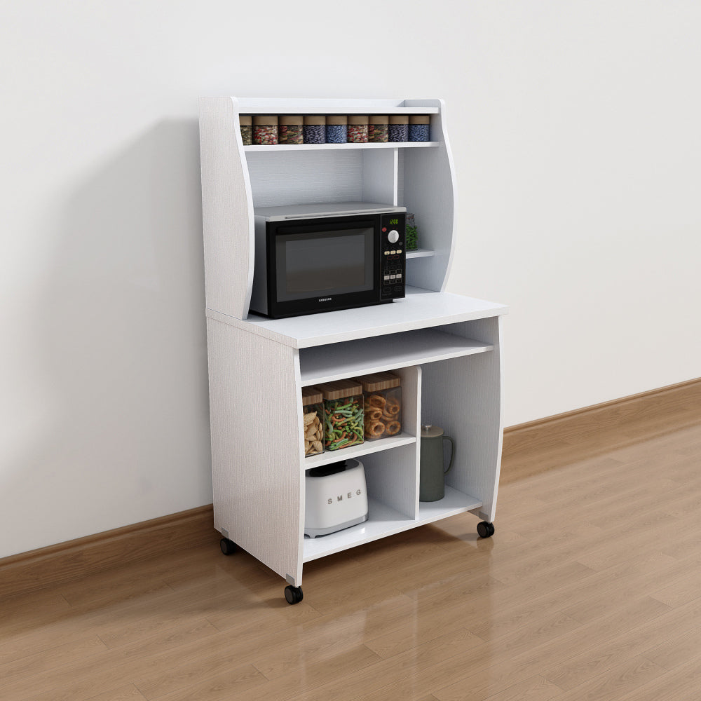 Small Coffee Bar Cabinet with Hutch & Rolling Cart Design, White - TimberFlare