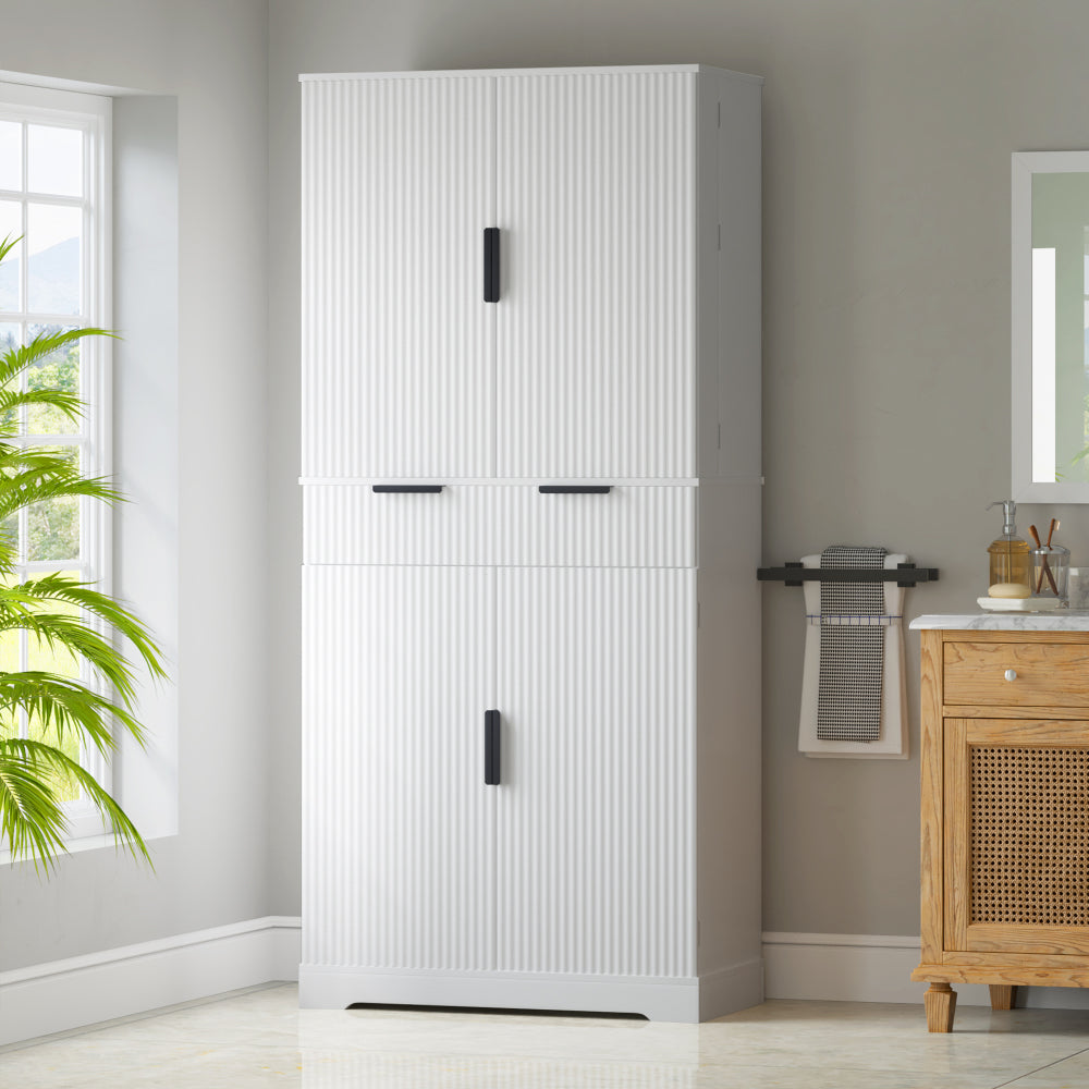 Fluted Black Pantry Cabinet with Pull-Out Trays - TimberFlare