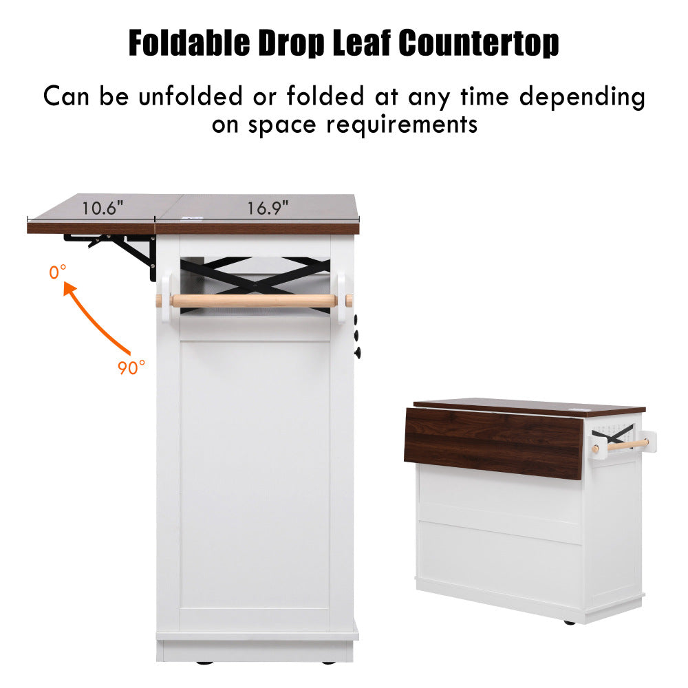 46.5 Rolling Kitchen Island with Drop Leaf & Charging - TimberFlare