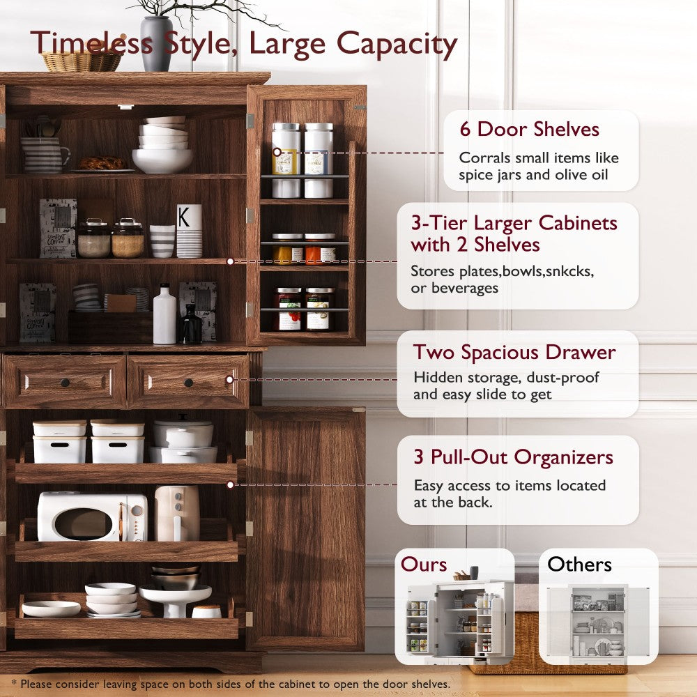 Walnut Pantry Cabinet with Pull-Out Shelves & Door Racks - TimberFlare