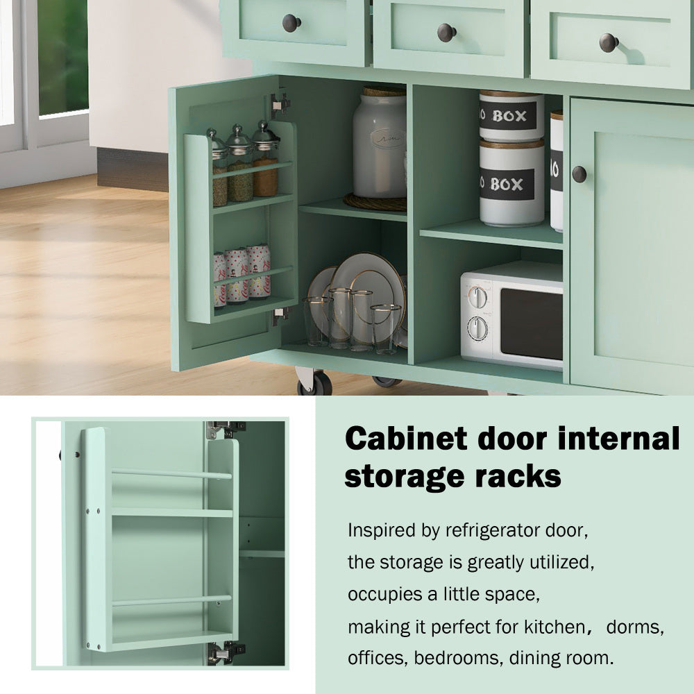 53.1″ Rolling Kitchen Island with Rubberwood Drop-Leaf Countertop - TimberFlare