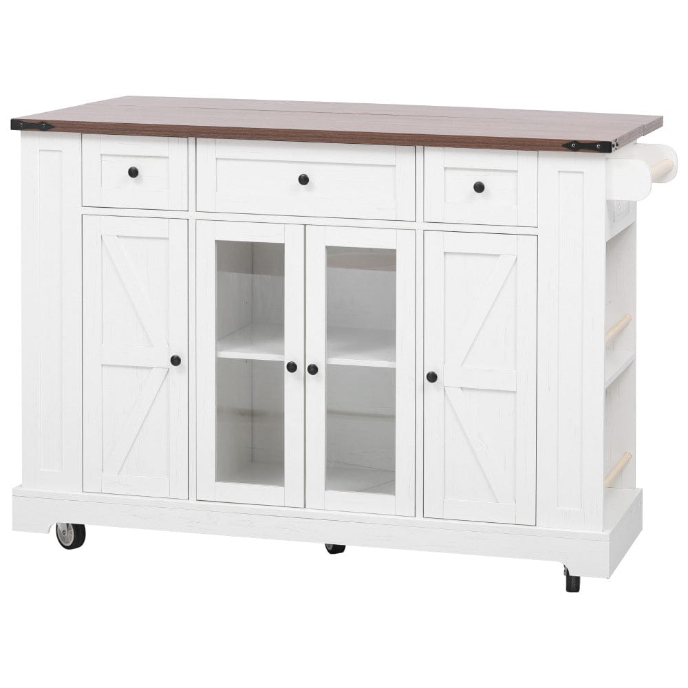 Mobile Kitchen Island with Drop Leaf, Power Outlet & Ample Storage – 53"W x 29.5"D x 36"H