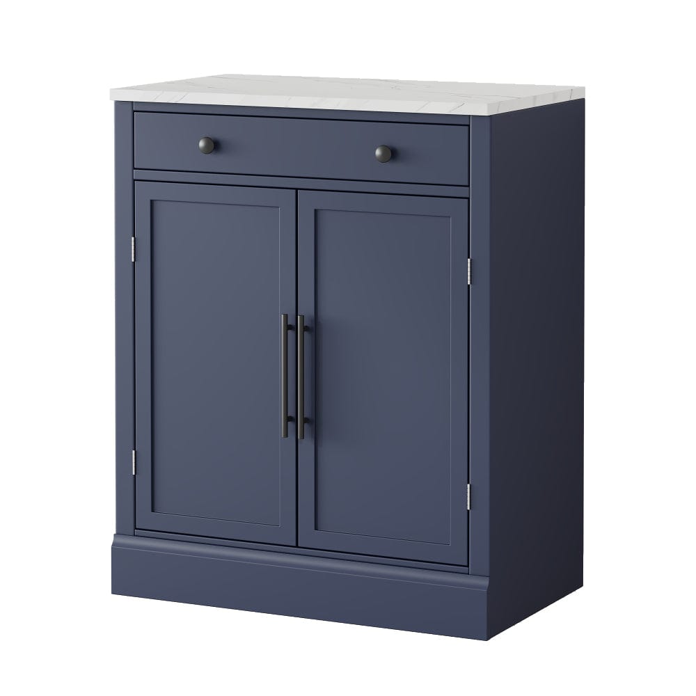 Modern Sideboard Cabinet with Faux Marble Top & Gold Accents - TimberFlare