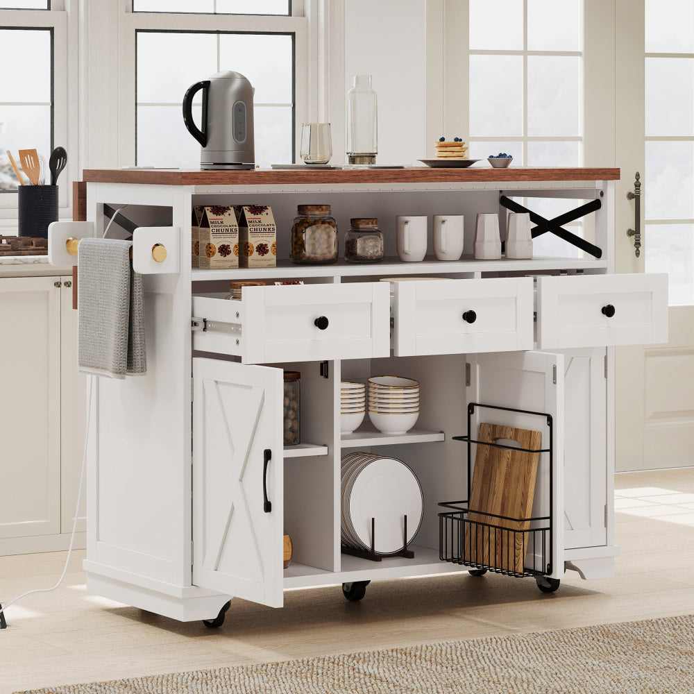 46.5 Rolling Kitchen Island with Drop Leaf & Charging - TimberFlare