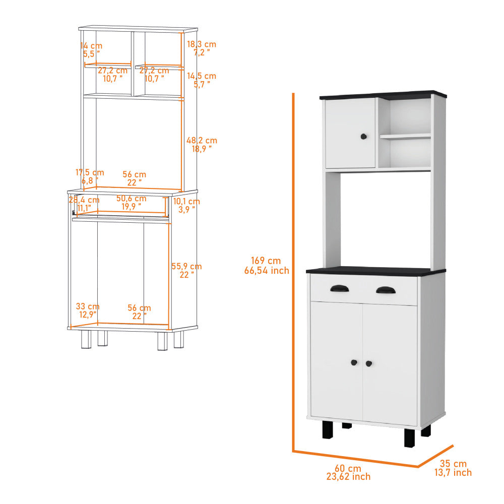 Two-Tone Kitchen Hutch with Microwave Shelf and Drawer - TimberFlare