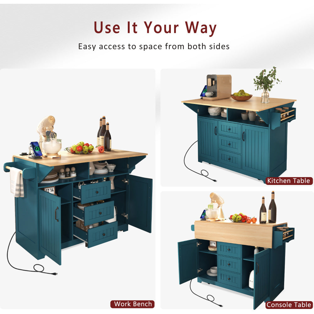55.7'' Large Rustic Farmhouse Kitchen Island - TimberFlare