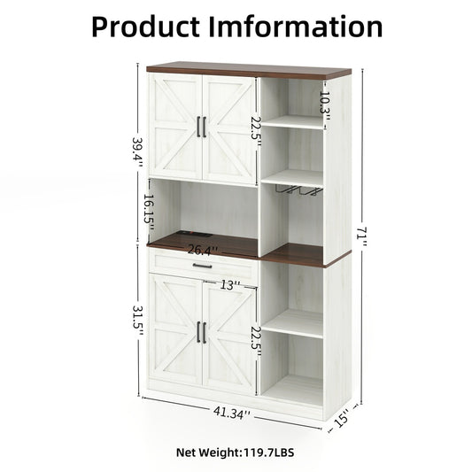 Farmhouse Pantry Hutch with Power Station & RGB Lighting - TimberFlare
