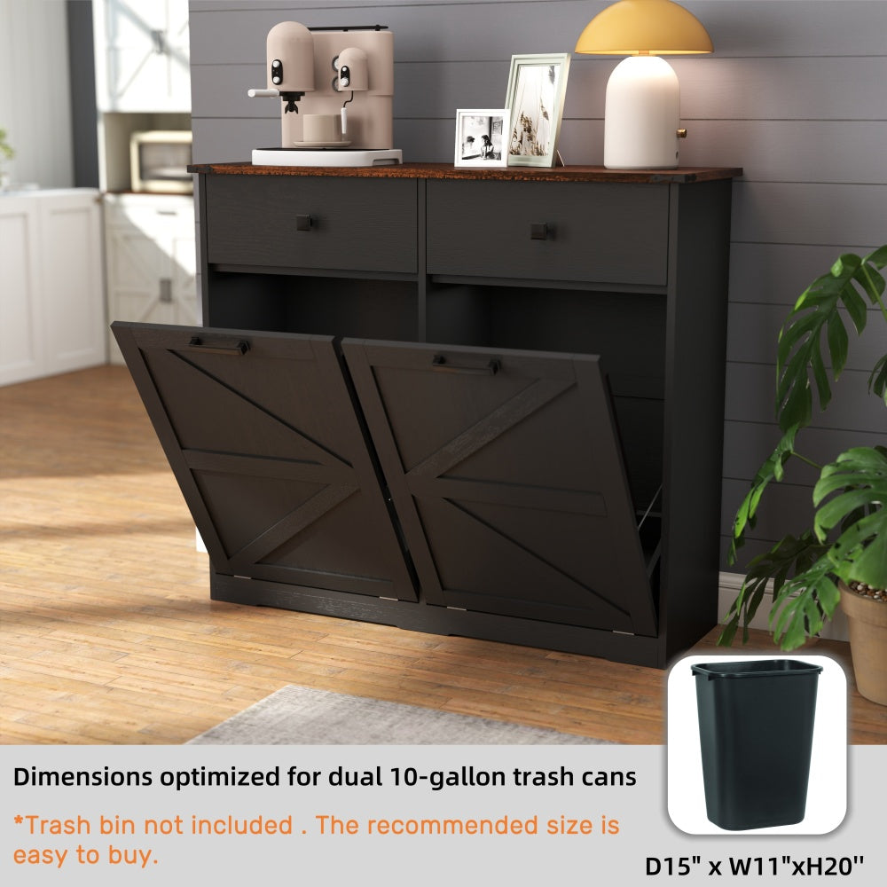 39-Inch Double Tilt-Out Trash Cabinet with Drawers - TimberFlare