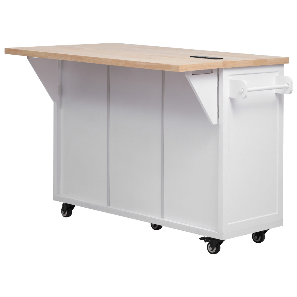 56.5" Rolling Kitchen Island with Charging - TimberFlare