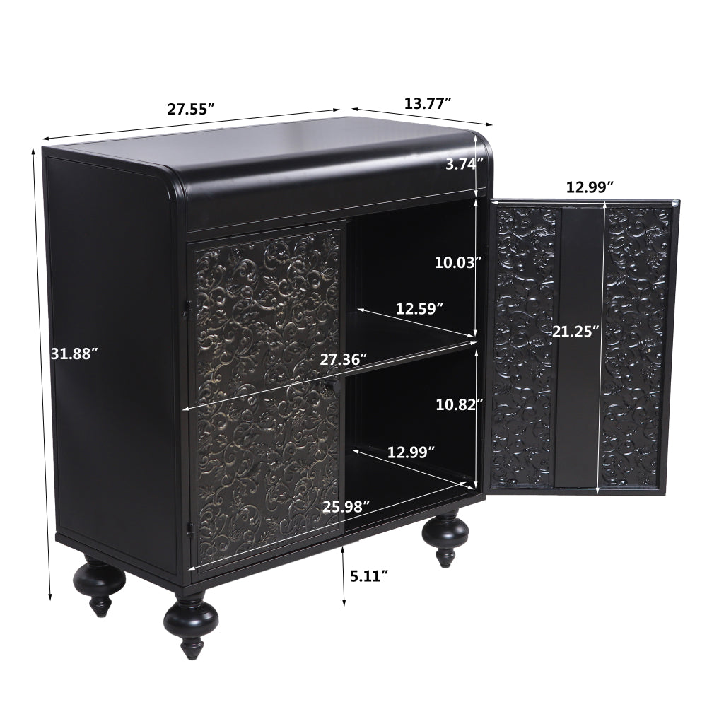 Black Steel Sideboard Cabinet with Turned Legs & Coffee Bar Storage - TimberFlare