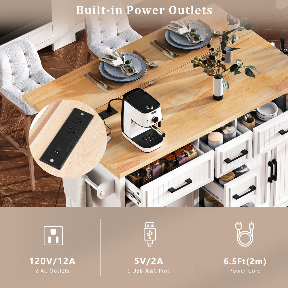 56.5" Rolling Kitchen Island with Charging - TimberFlare