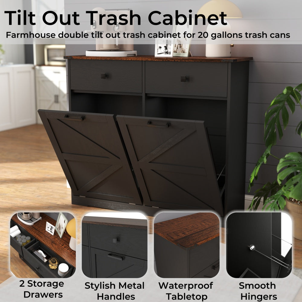39-Inch Double Tilt-Out Trash Cabinet with Drawers - TimberFlare