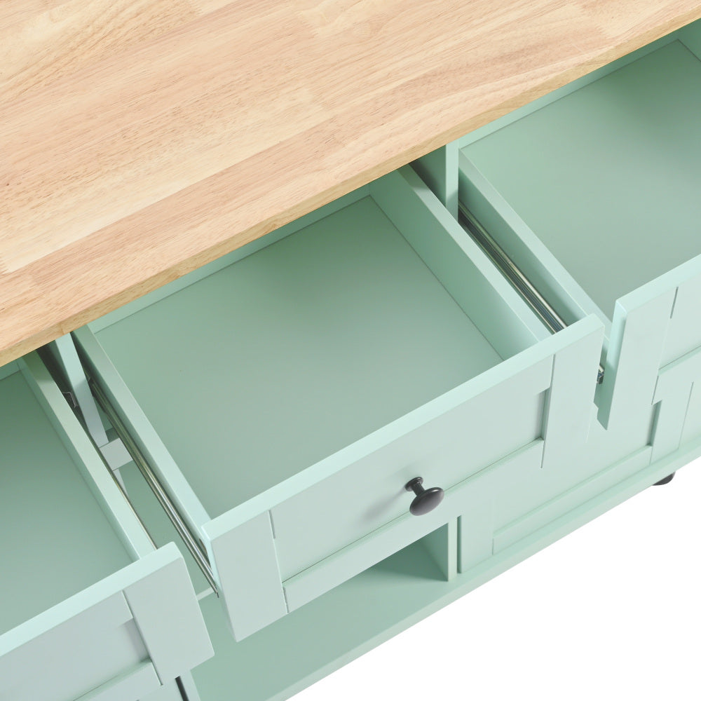 53.1″ Rolling Kitchen Island with Rubberwood Drop-Leaf Countertop - TimberFlare