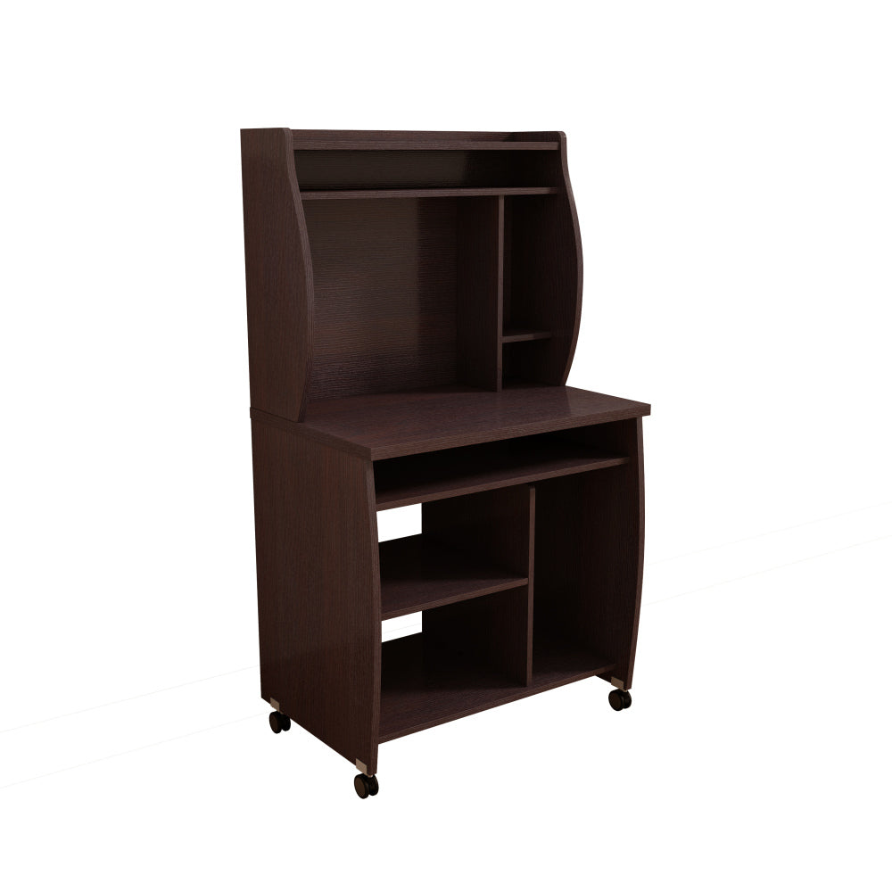 Small Coffee Bar Cabinet with Hutch & Rolling Cart Design, Brown - TimberFlare