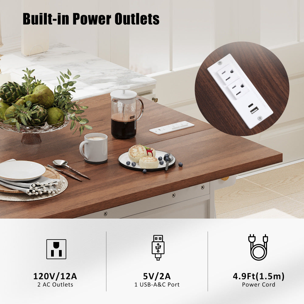 46.5 Rolling Kitchen Island with Drop Leaf & Charging - TimberFlare