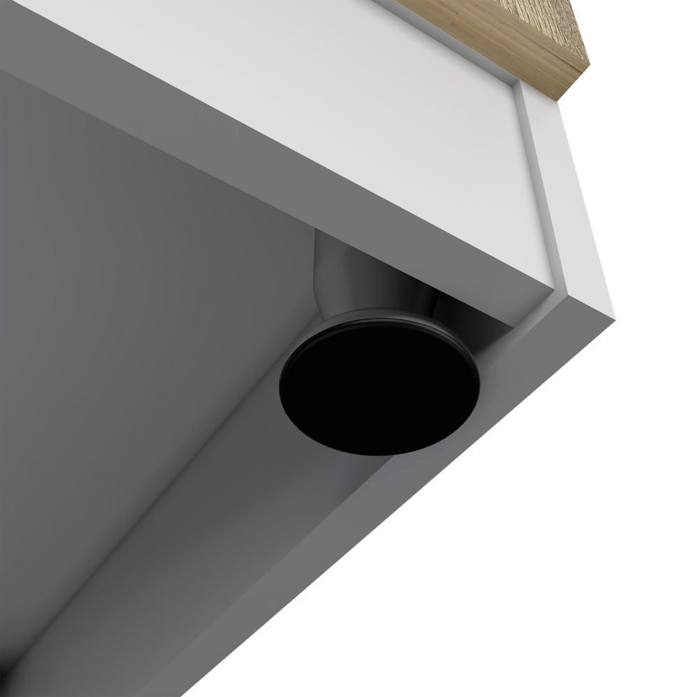 White & Oak Coffee Bar Cabinet with Sink & Stainless Steel Top - TimberFlare