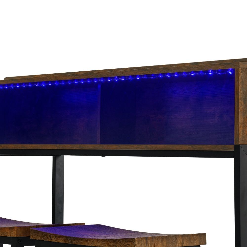 59" Bar Table and Chairs Set with LED Lights, Power Outlets & Stools - TimberFlare