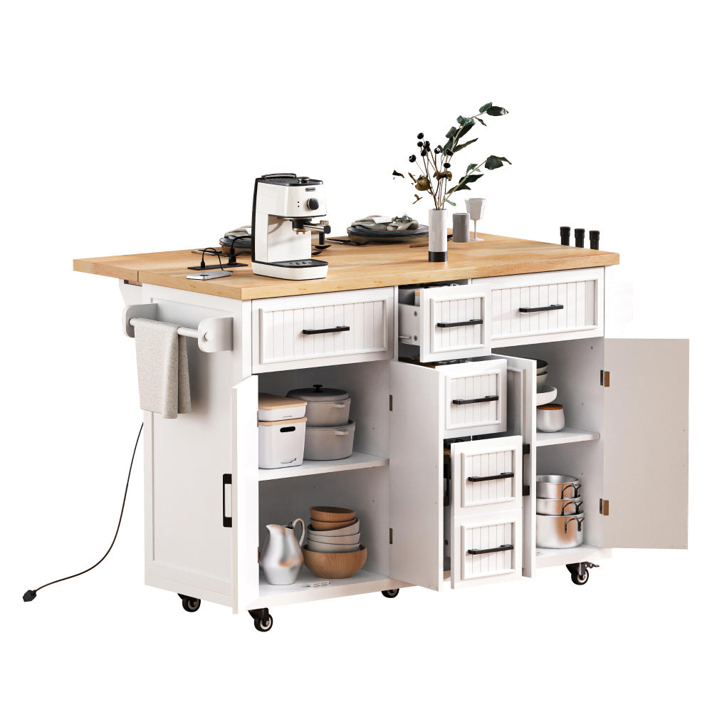56.5" Rolling Kitchen Island with Charging - TimberFlare